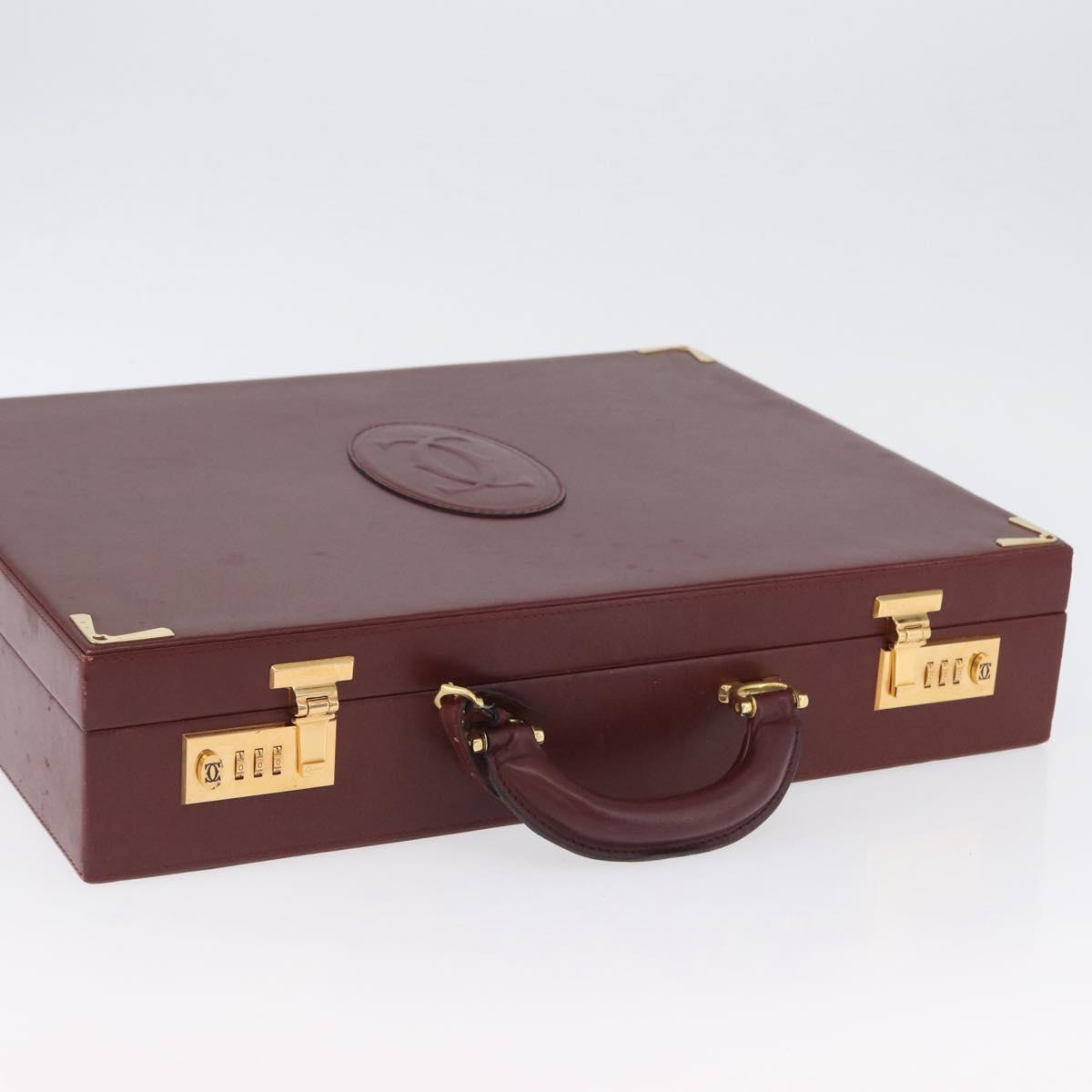 CARTIER Trunk case Must Line Trunk Leather Bordeaux Gold Auth 172317