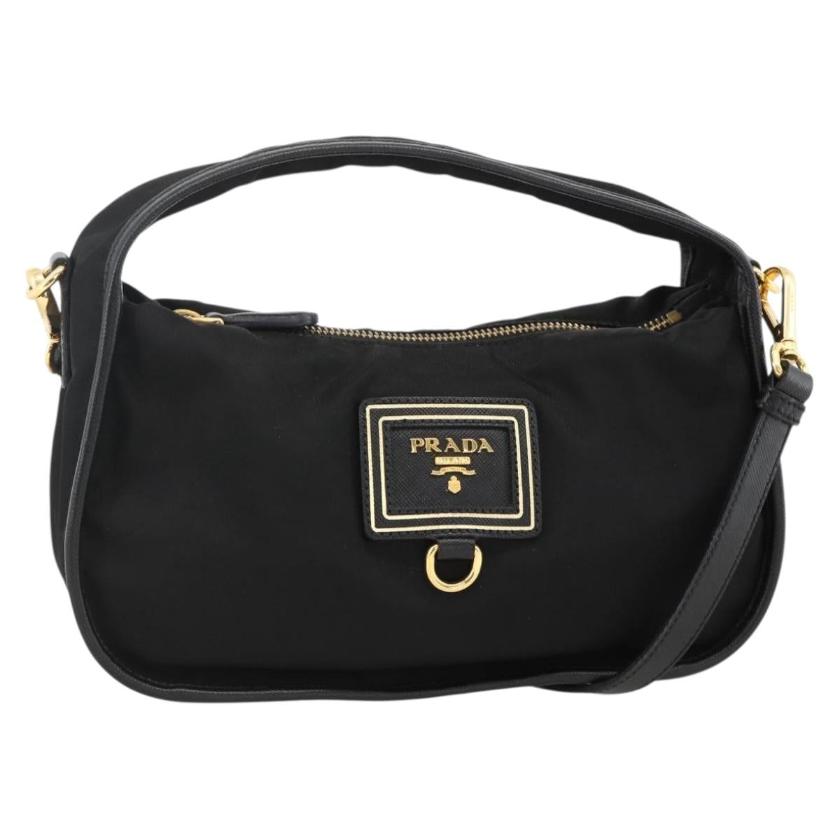 PRADA Hand Bag Nylon 2way Black Gold Auth 172342SAV