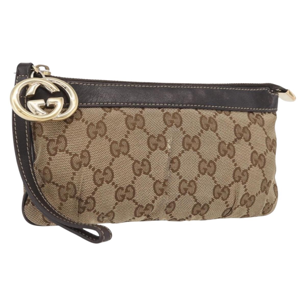 GUCCI GG Canvas Clutch Bag Beige Gold 212203 Auth 172354A