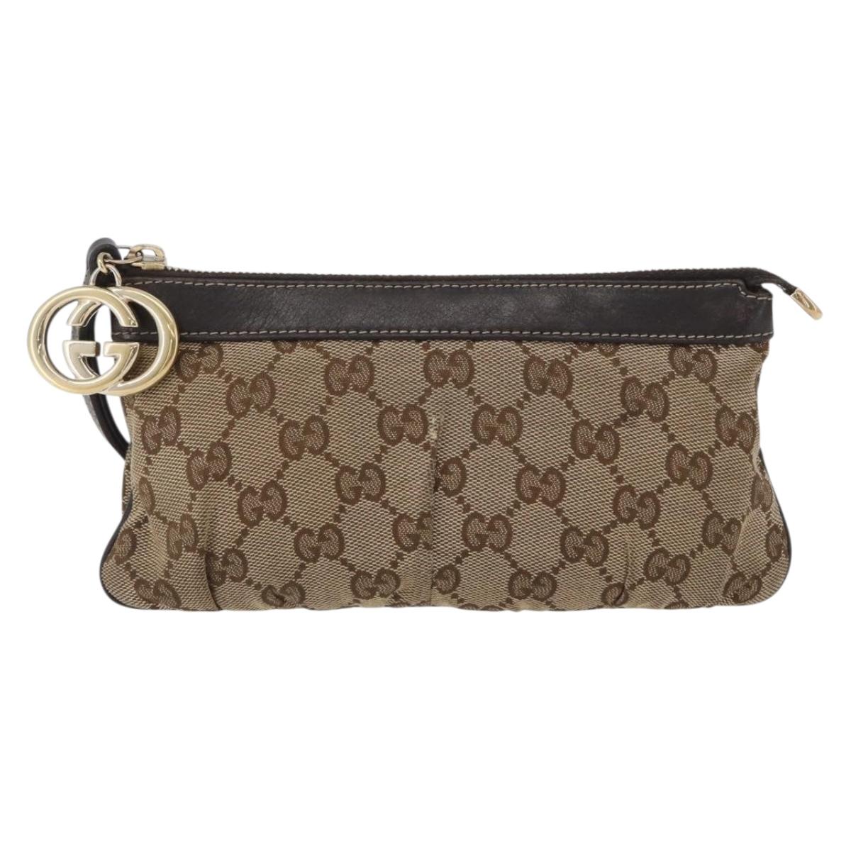 GUCCI GG Canvas Clutch Bag Beige Gold 212203 Auth 172354A