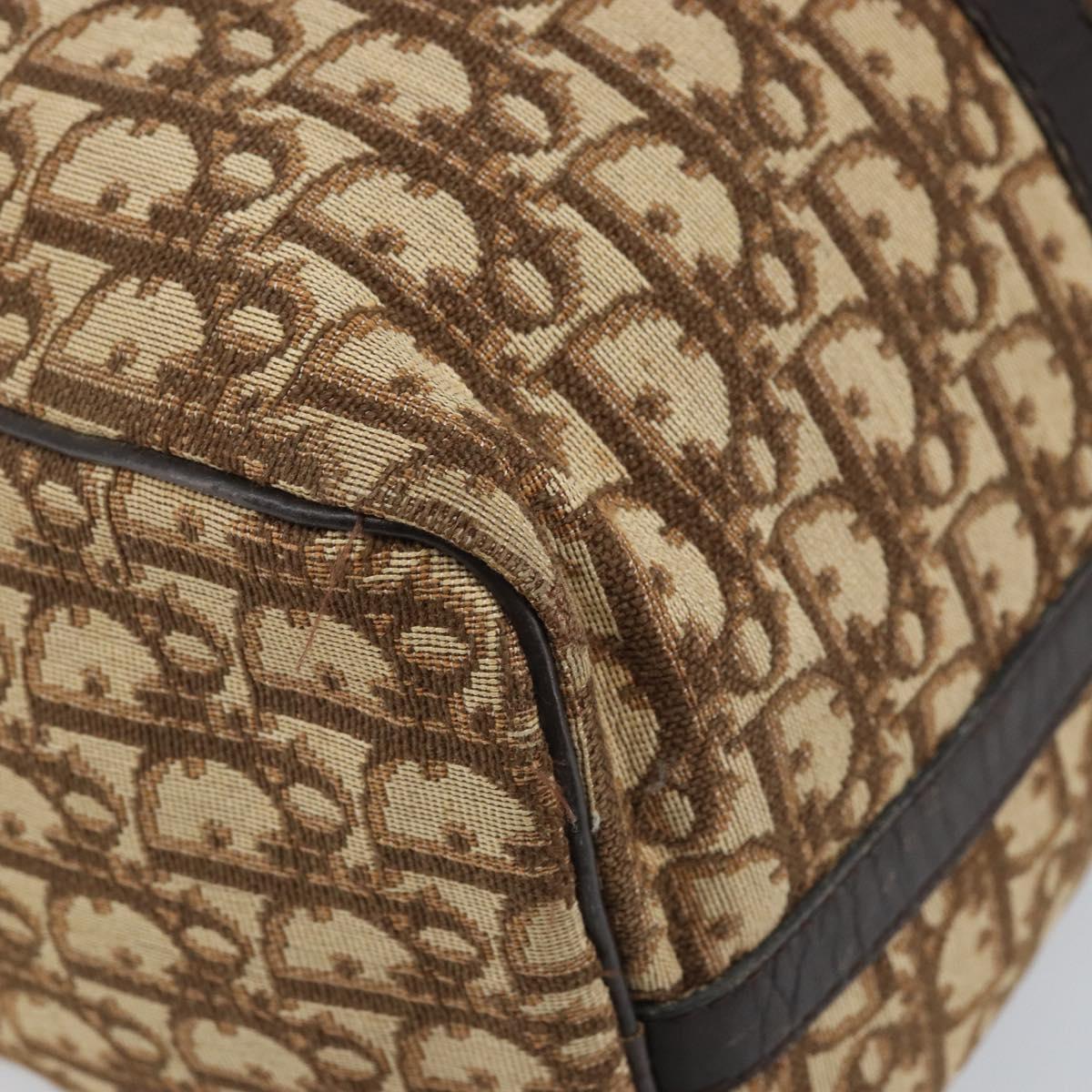 Christian Dior Trotter Canvas Boston Bag Beige Silver Auth 172362