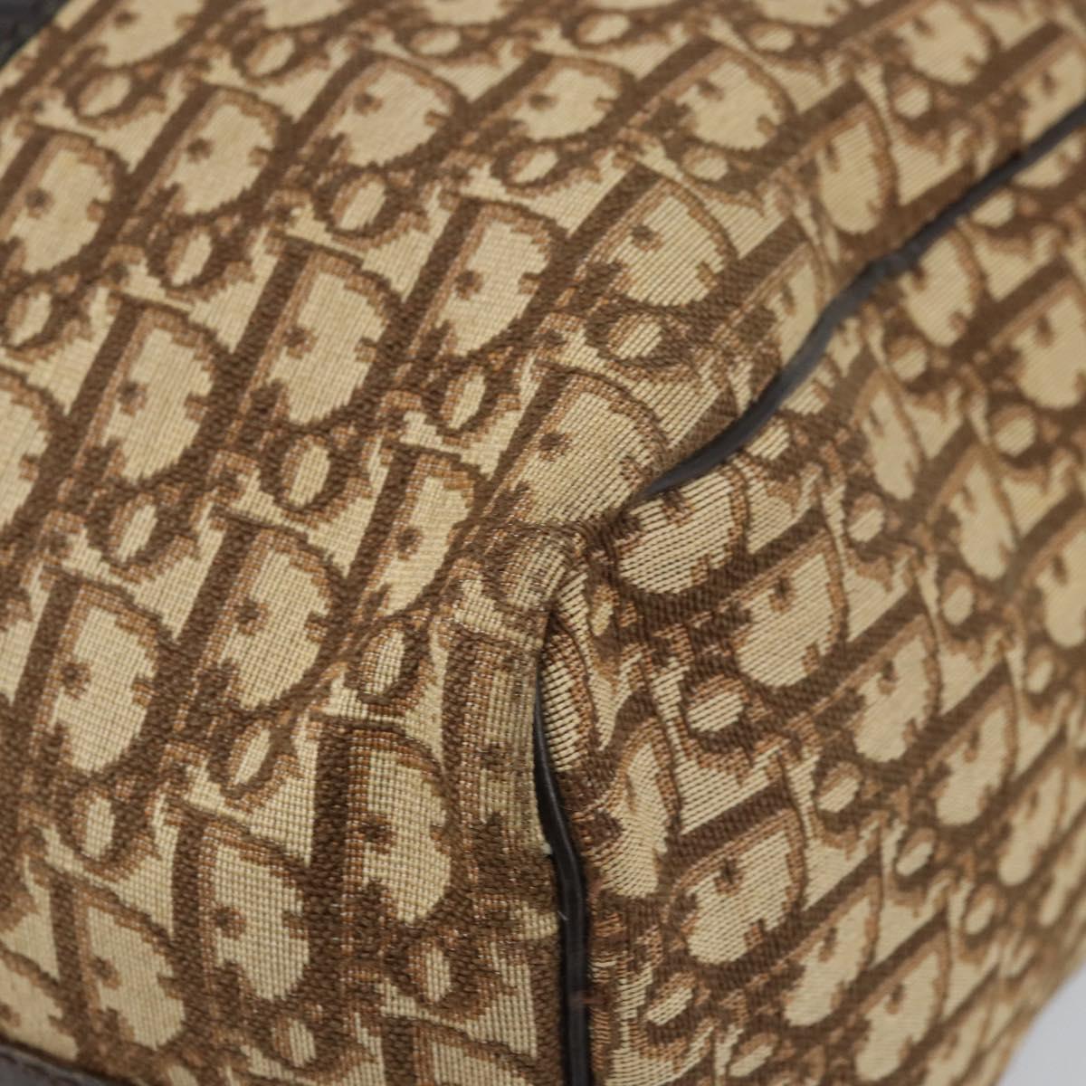 Christian Dior Trotter Canvas Boston Bag Beige Silver Auth 172362