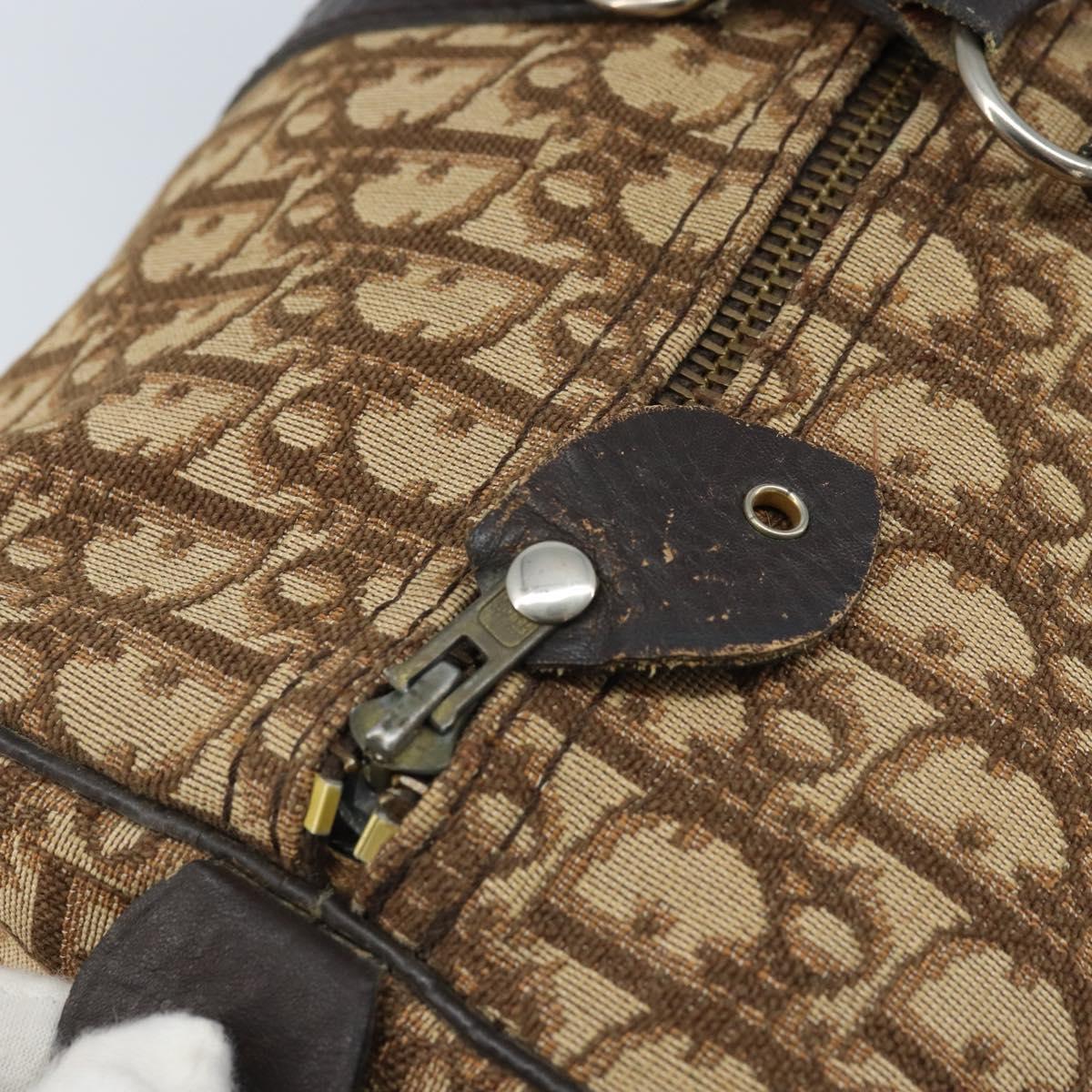 Christian Dior Trotter Canvas Boston Bag Beige Silver Auth 172362