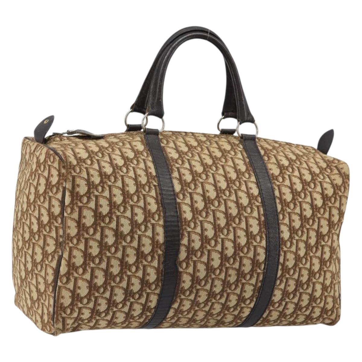 Christian Dior Trotter Canvas Boston Bag Beige Silver Auth 172362