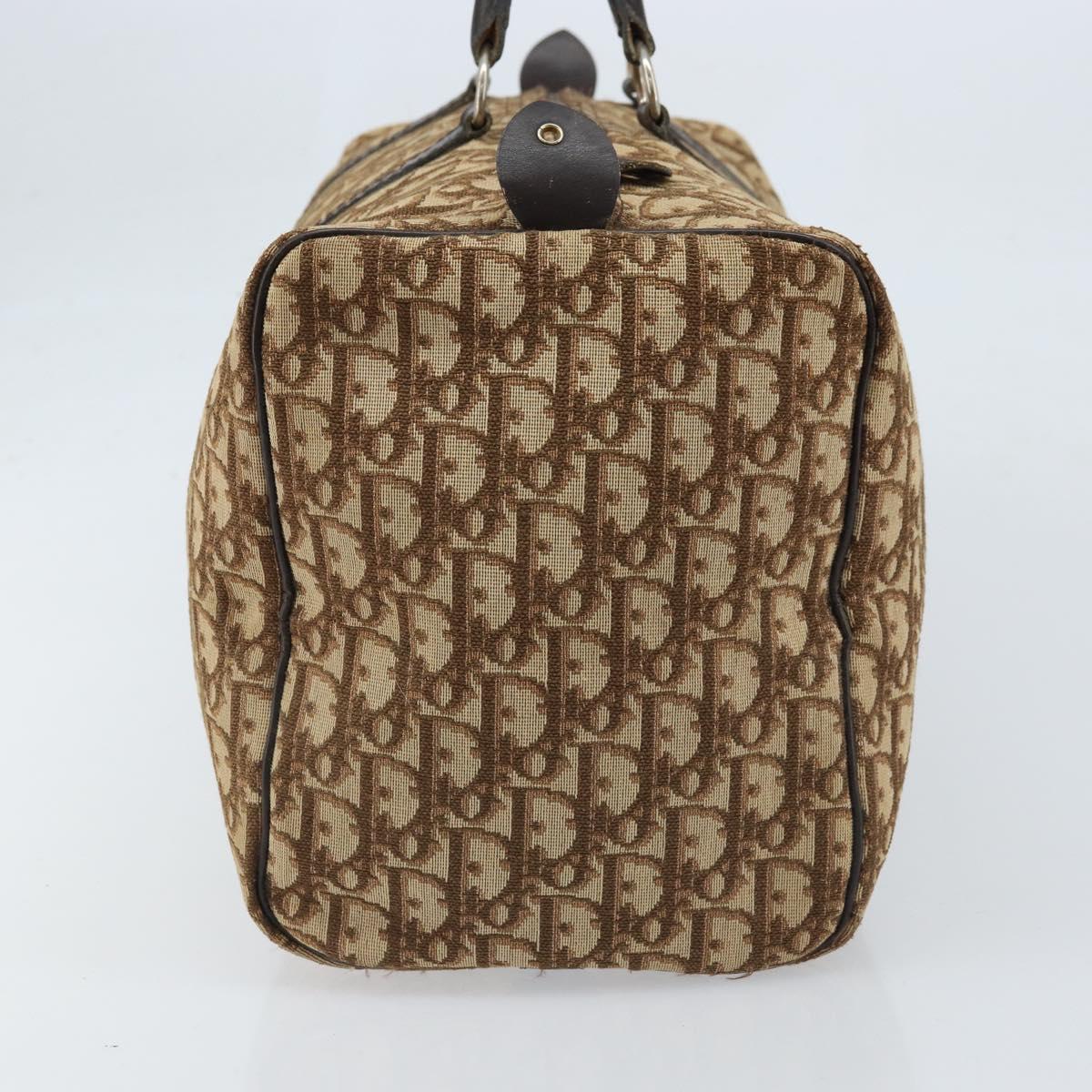 Christian Dior Trotter Canvas Boston Bag Beige Silver Auth 172362