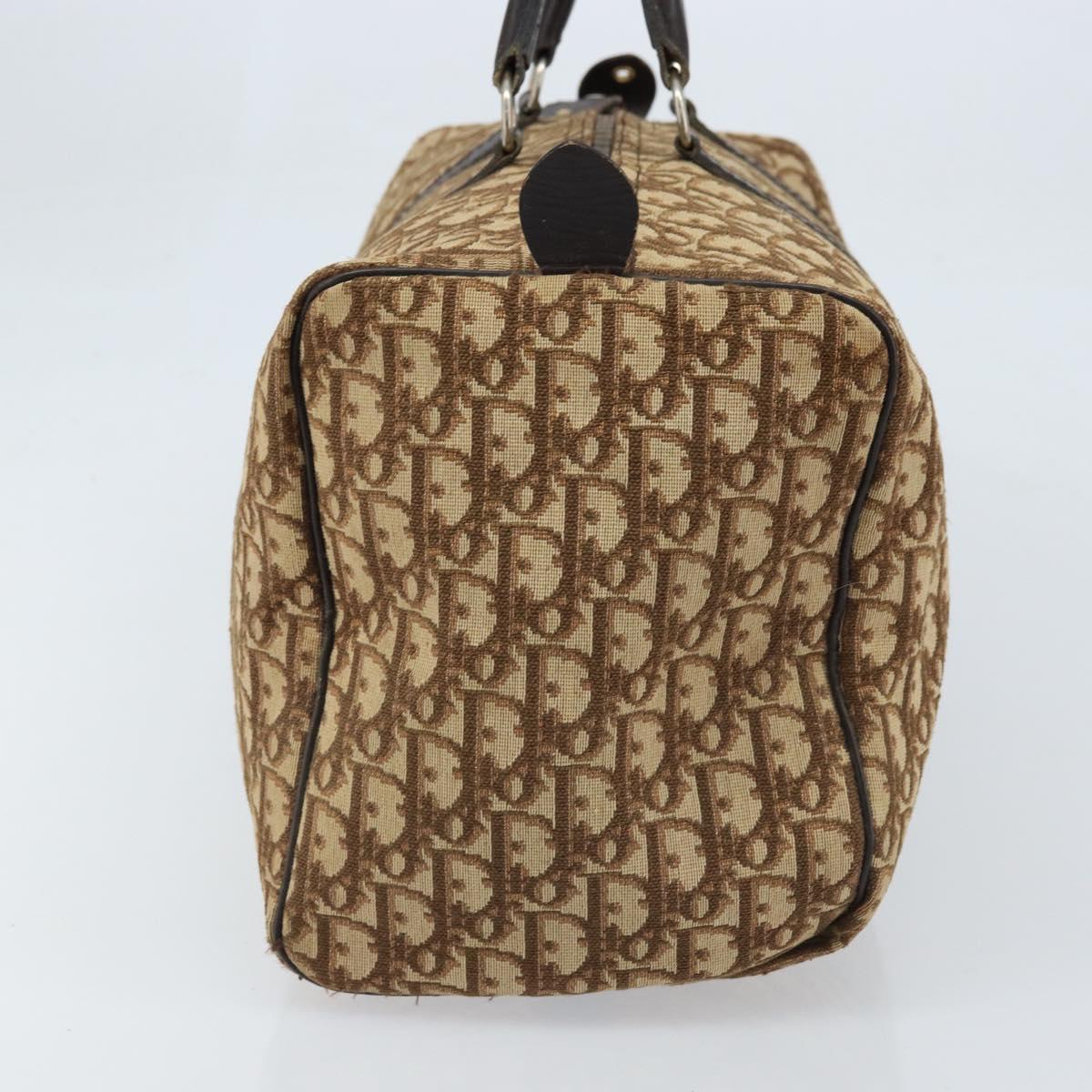Christian Dior Trotter Canvas Boston Bag Beige Silver Auth 172362