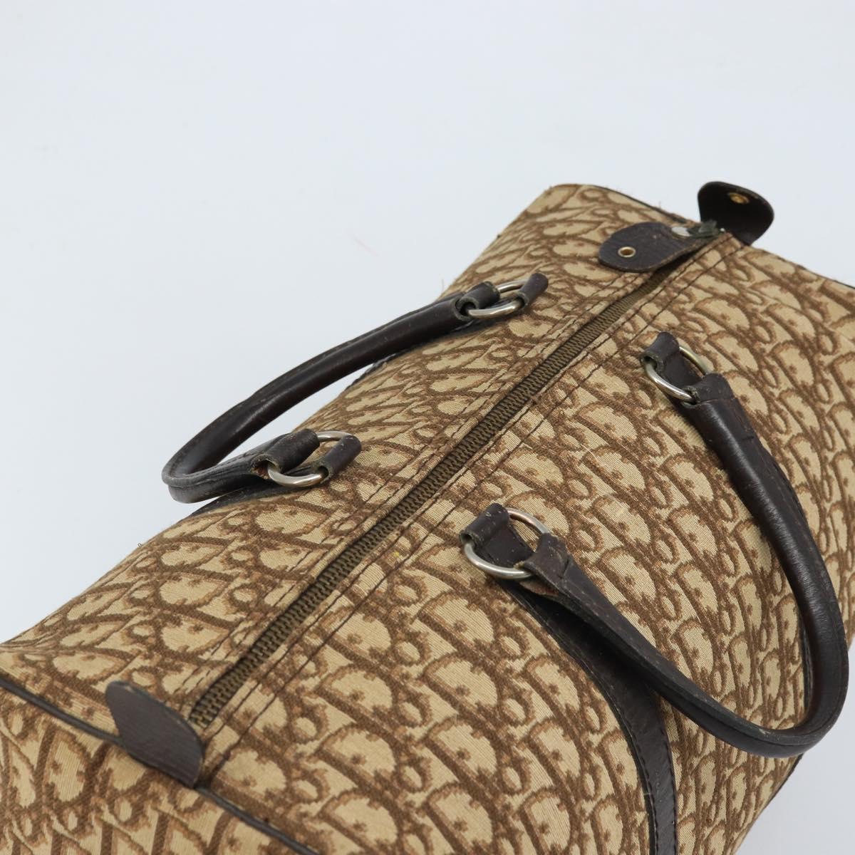 Christian Dior Trotter Canvas Boston Bag Beige Silver Auth 172362