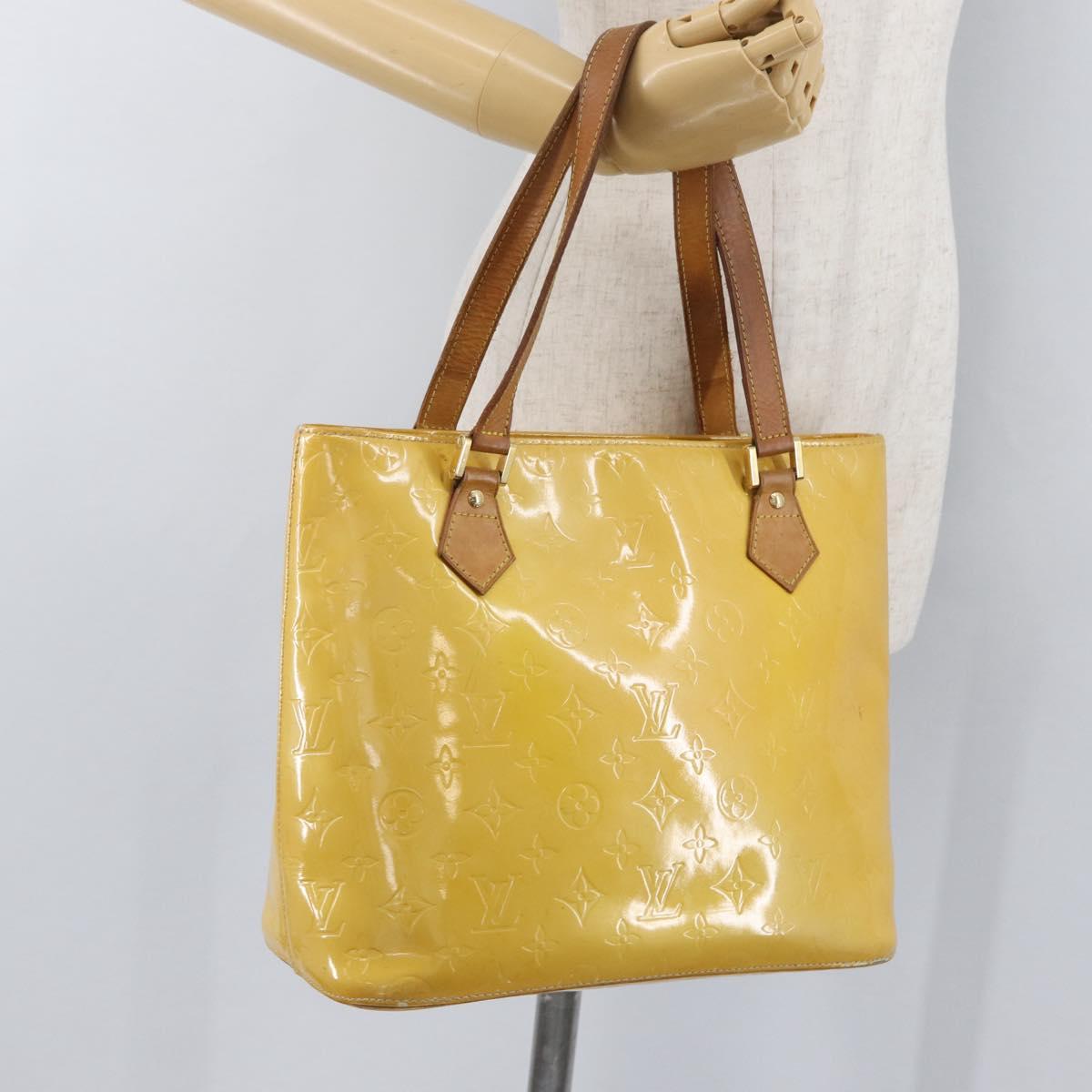 LOUIS VUITTON Monogram Vernis Houston Hand Bag Lime Yellow M91055 LV Auth 172363
