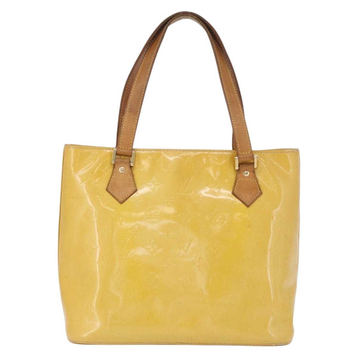 LOUIS VUITTON Monogram Vernis Houston Hand Bag Lime Yellow M91055 LV Auth 172363