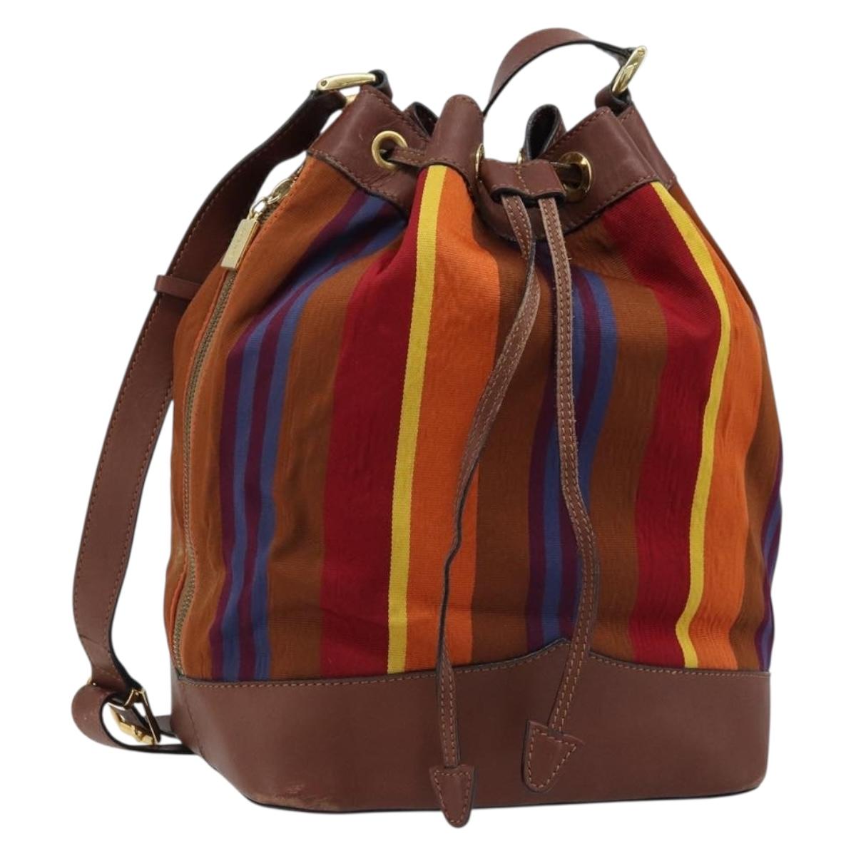 CELINE Shoulder Bag Canvas Multicolor Gold Auth 172371