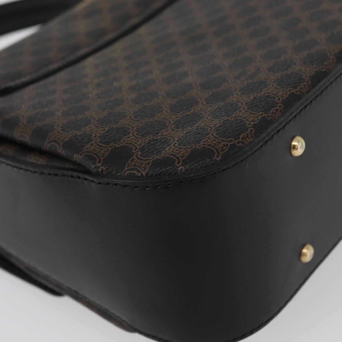 CELINE Circle Macadam Canvas Hand Bag PVC Leather Black Gold Auth 172374