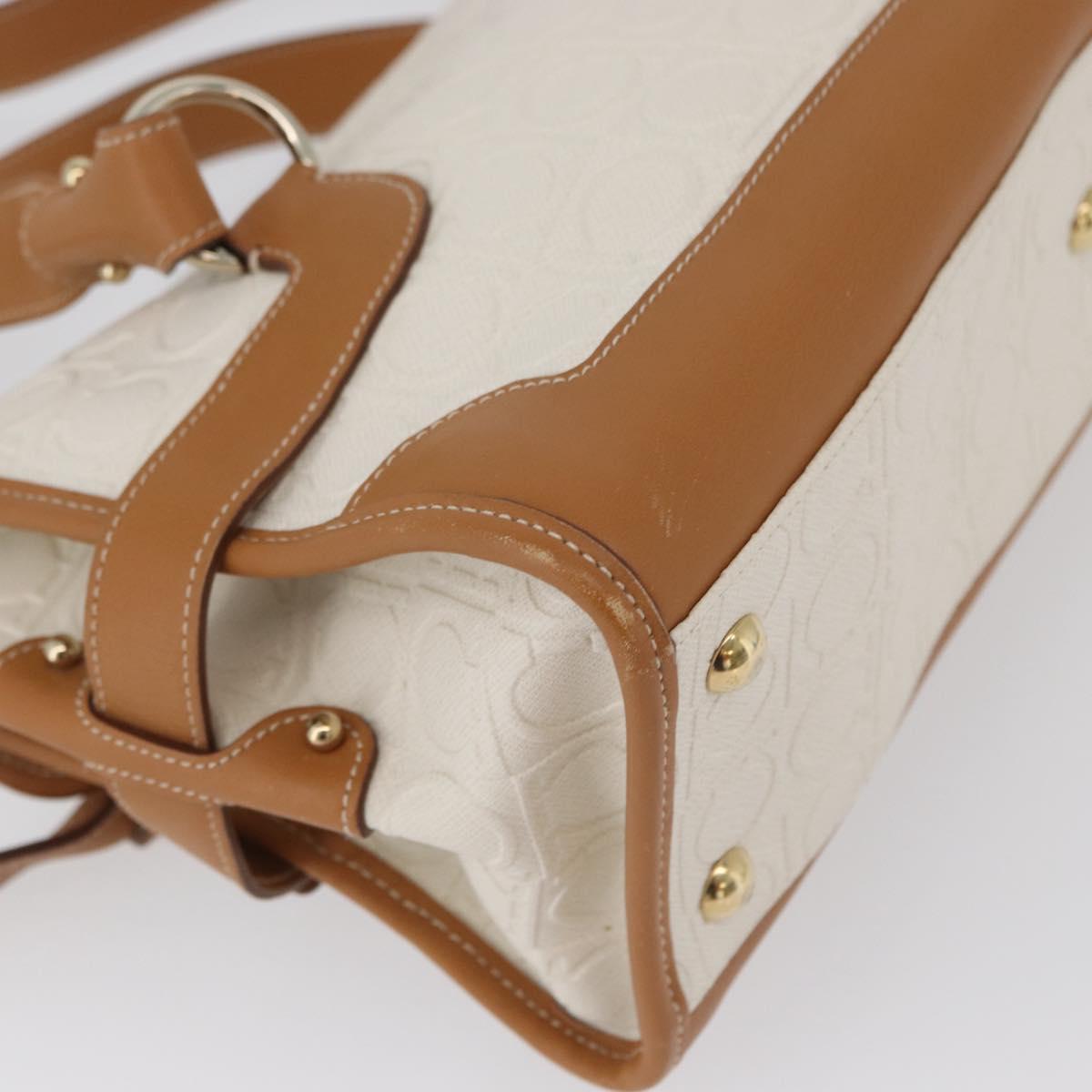 Salvatore Ferragamo Gancini Hand Bag PVC Canvas White Gold Auth 172375