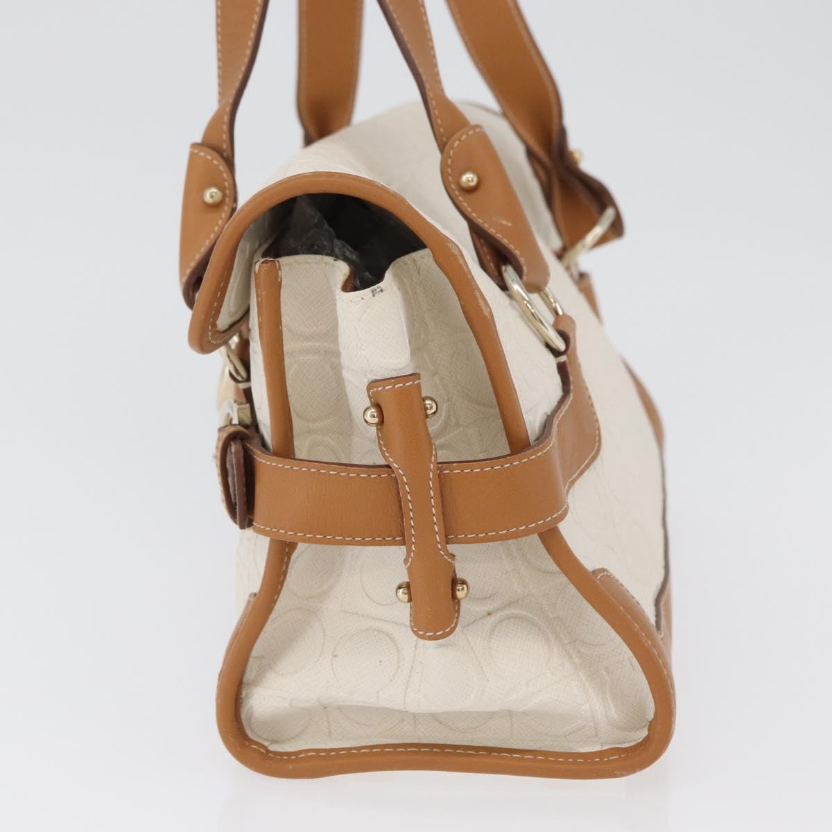Salvatore Ferragamo Gancini Hand Bag PVC Canvas White Gold Auth 172375