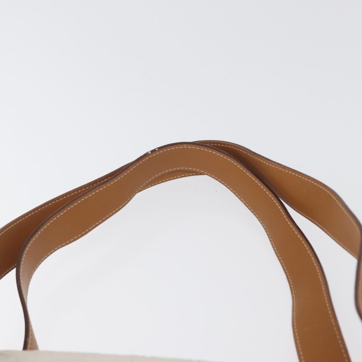 Salvatore Ferragamo Gancini Hand Bag PVC Canvas White Gold Auth 172375