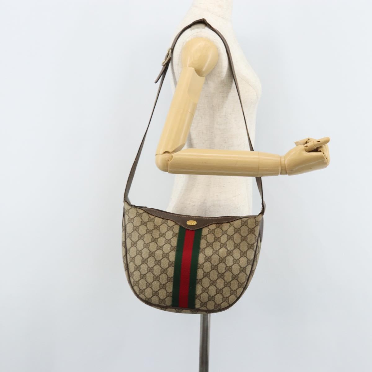 GUCCI Web Sherry Line GG Supreme Shoulder Bag PVC Beige Gold 010 378 Auth 172377