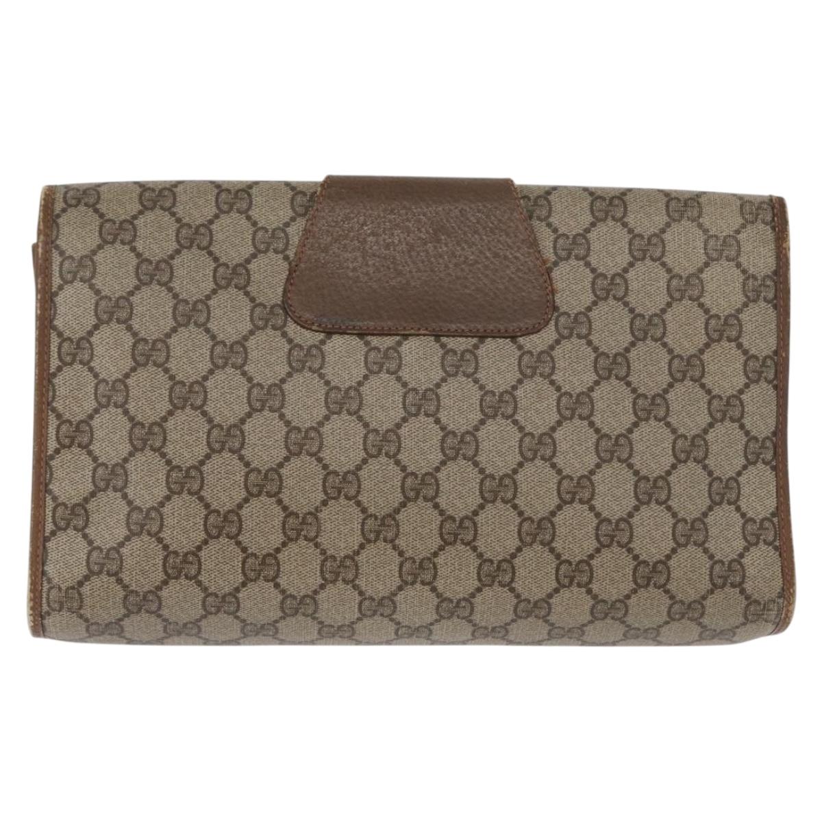GUCCI GG Supreme Web Sherry Line Clutch Bag PVC Beige Gold 89 01 031 Auth 172384