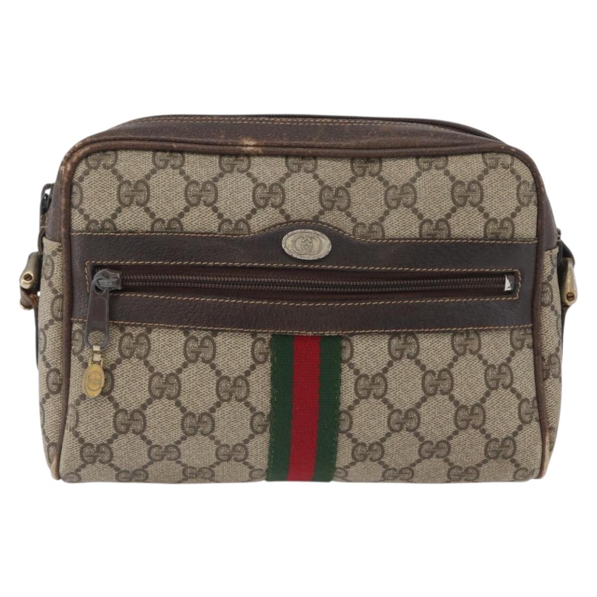 GUCCI GG Supreme Web Sherry Line Shoulder Bag PVC Beige Gold 010 378 Auth 172385