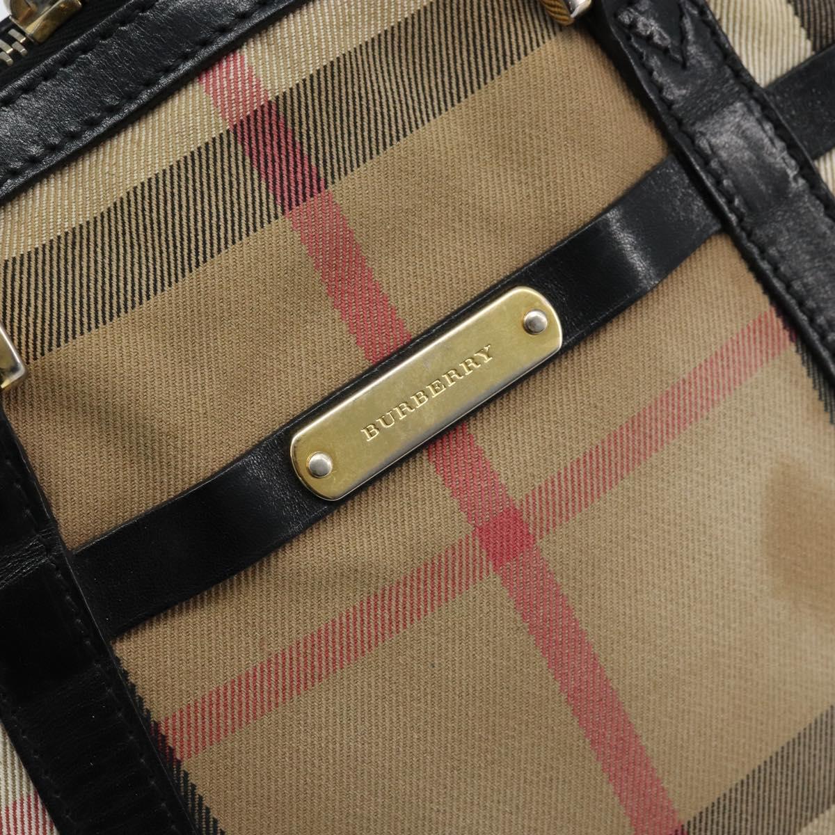 BURBERRY Nova Check Hand Bag Canvas Beige Gold Auth 172387