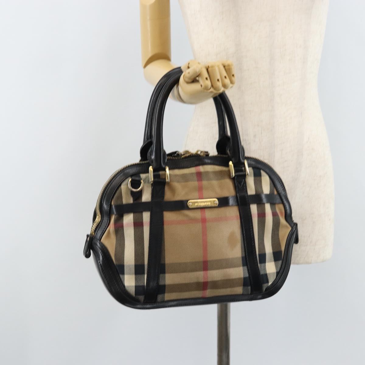 BURBERRY Nova Check Hand Bag Canvas Beige Gold Auth 172387