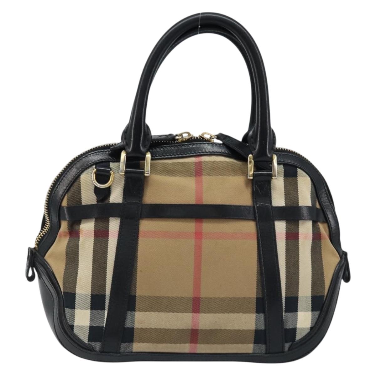 BURBERRY Nova Check Hand Bag Canvas Beige Gold Auth 172387