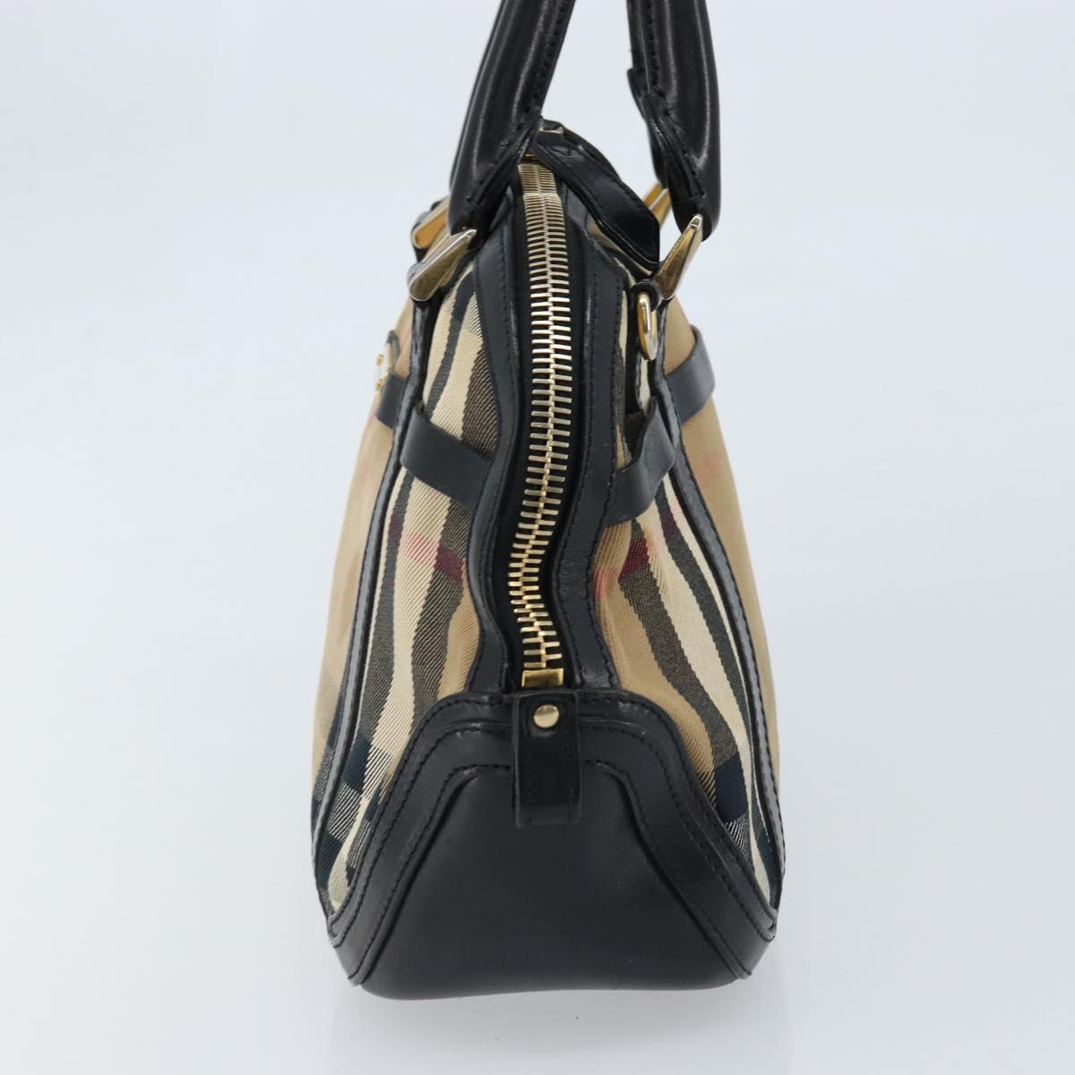 BURBERRY Nova Check Hand Bag Canvas Beige Gold Auth 172387