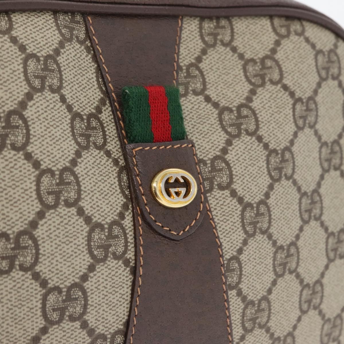 GUCCI GG Supreme Web Sherry Line Bag PVC Beige Gold 156 01 034 Auth 172389