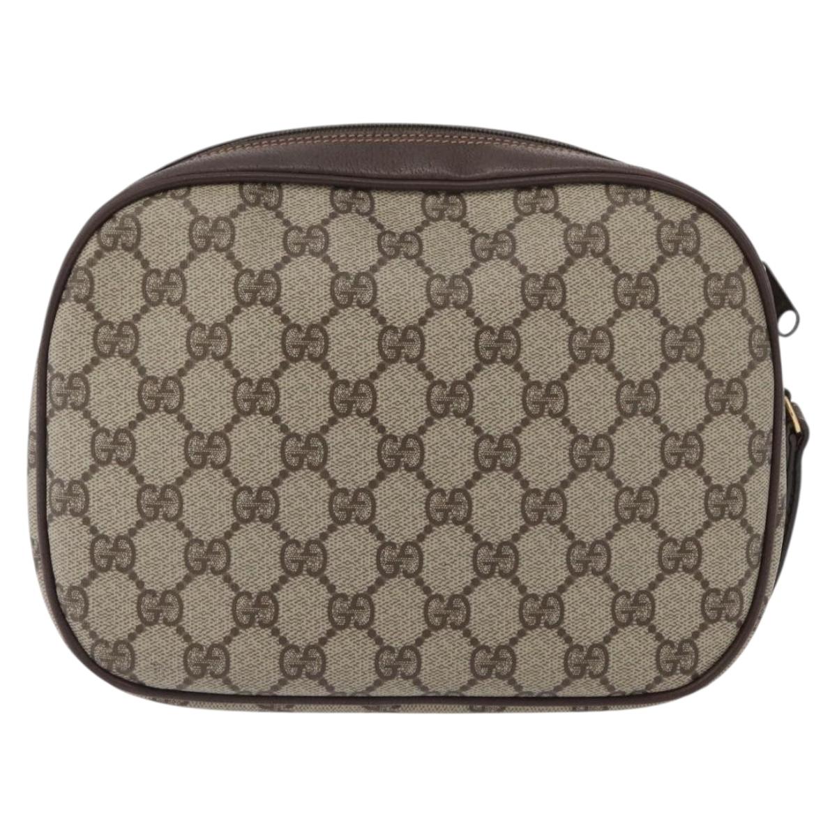 GUCCI GG Supreme Web Sherry Line Bag PVC Beige Gold 156 01 034 Auth 172389