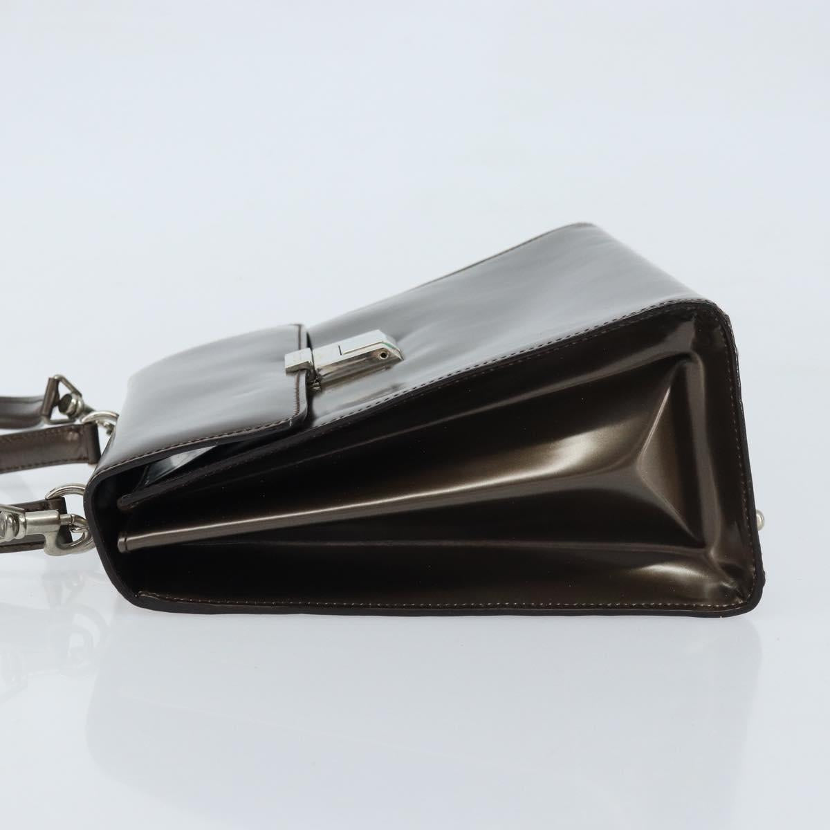 GUCCI Hand Bag Patent leather 2way Bronze Gold Auth 172396