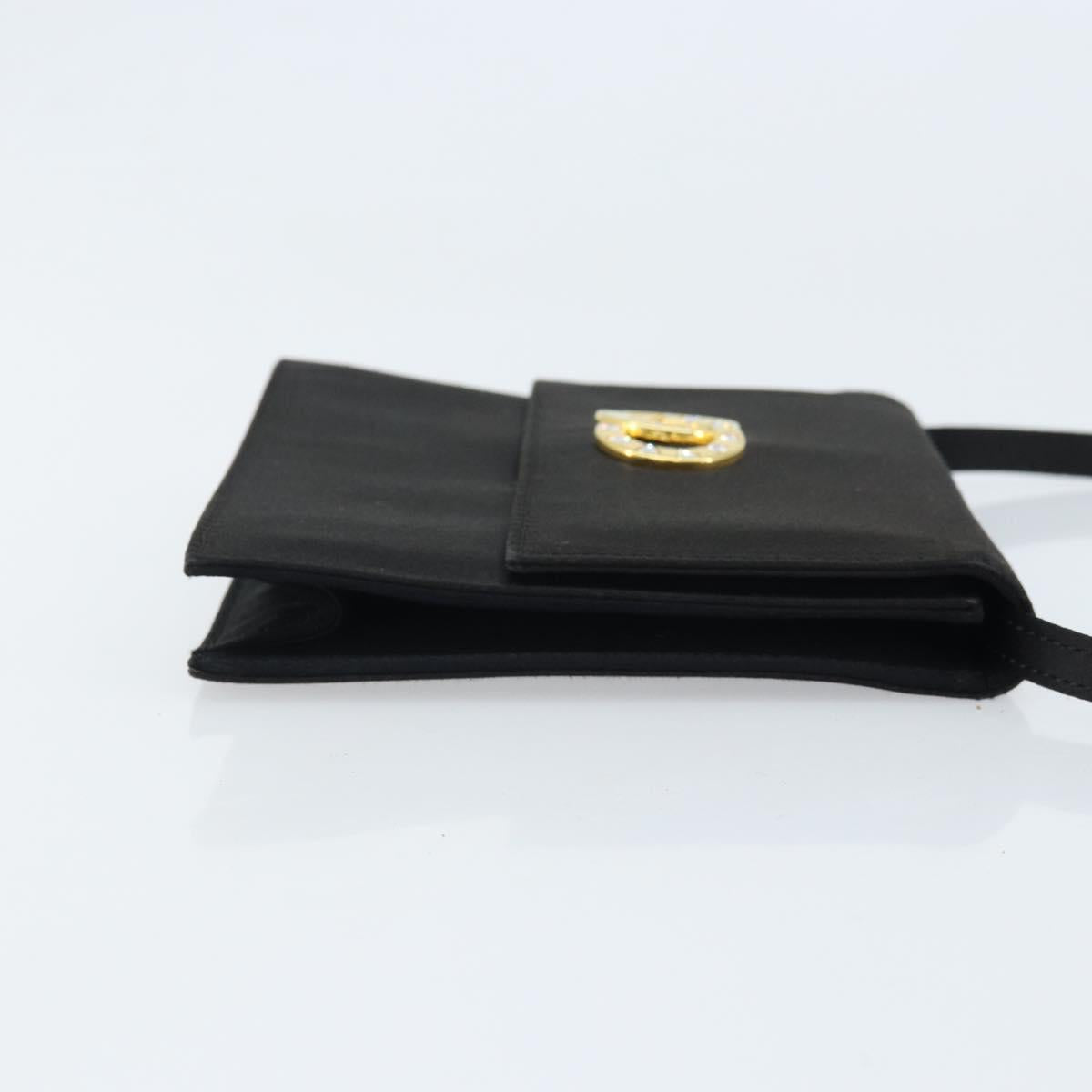 CELINE Circle Shoulder Bag Satin Black Gold Auth 172397V