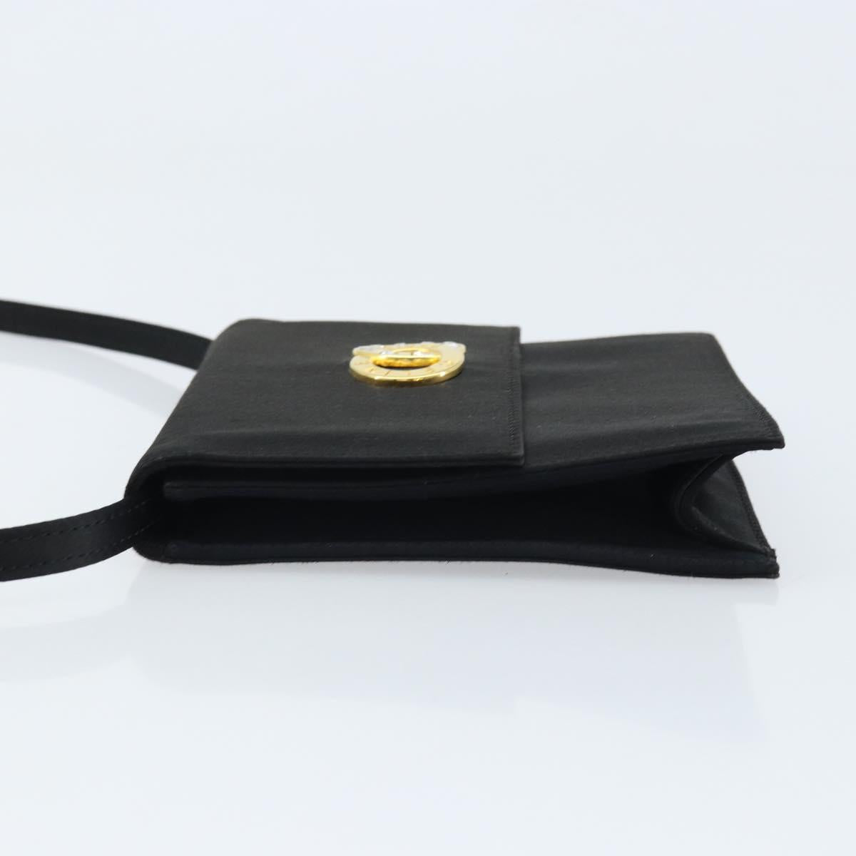 CELINE Circle Shoulder Bag Satin Black Gold Auth 172397V