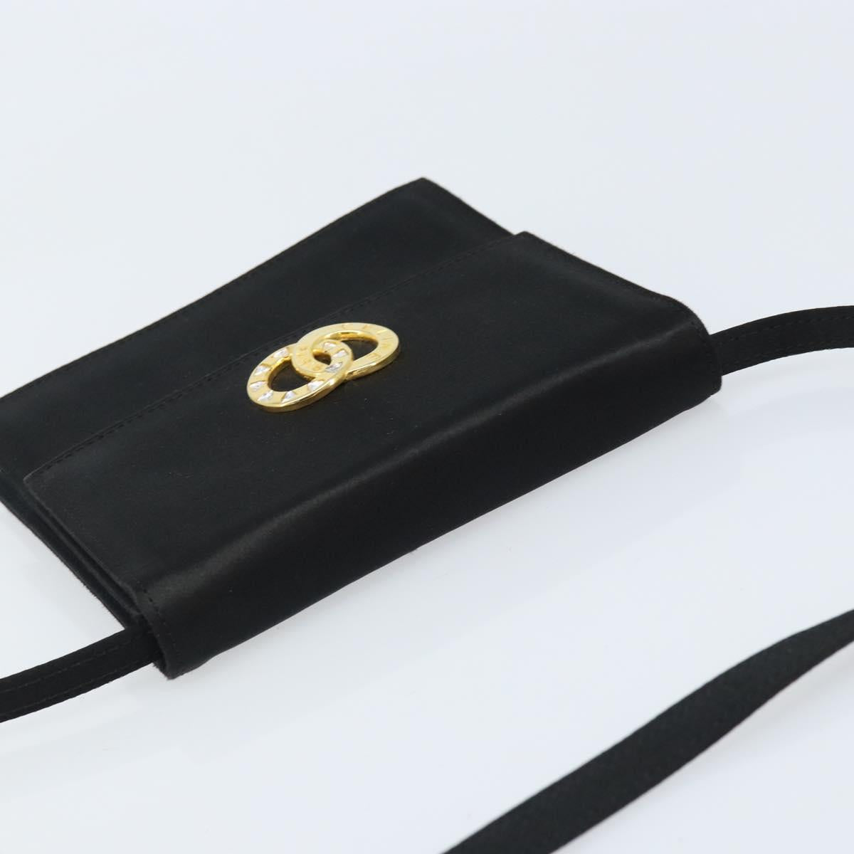 CELINE Circle Shoulder Bag Satin Black Gold Auth 172397V