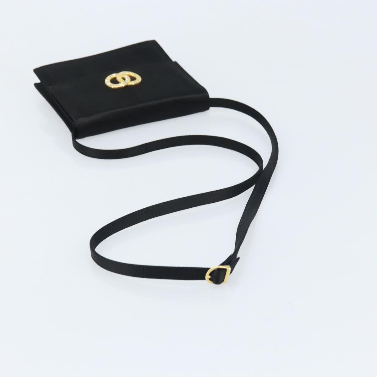 CELINE Circle Shoulder Bag Satin Black Gold Auth 172397V