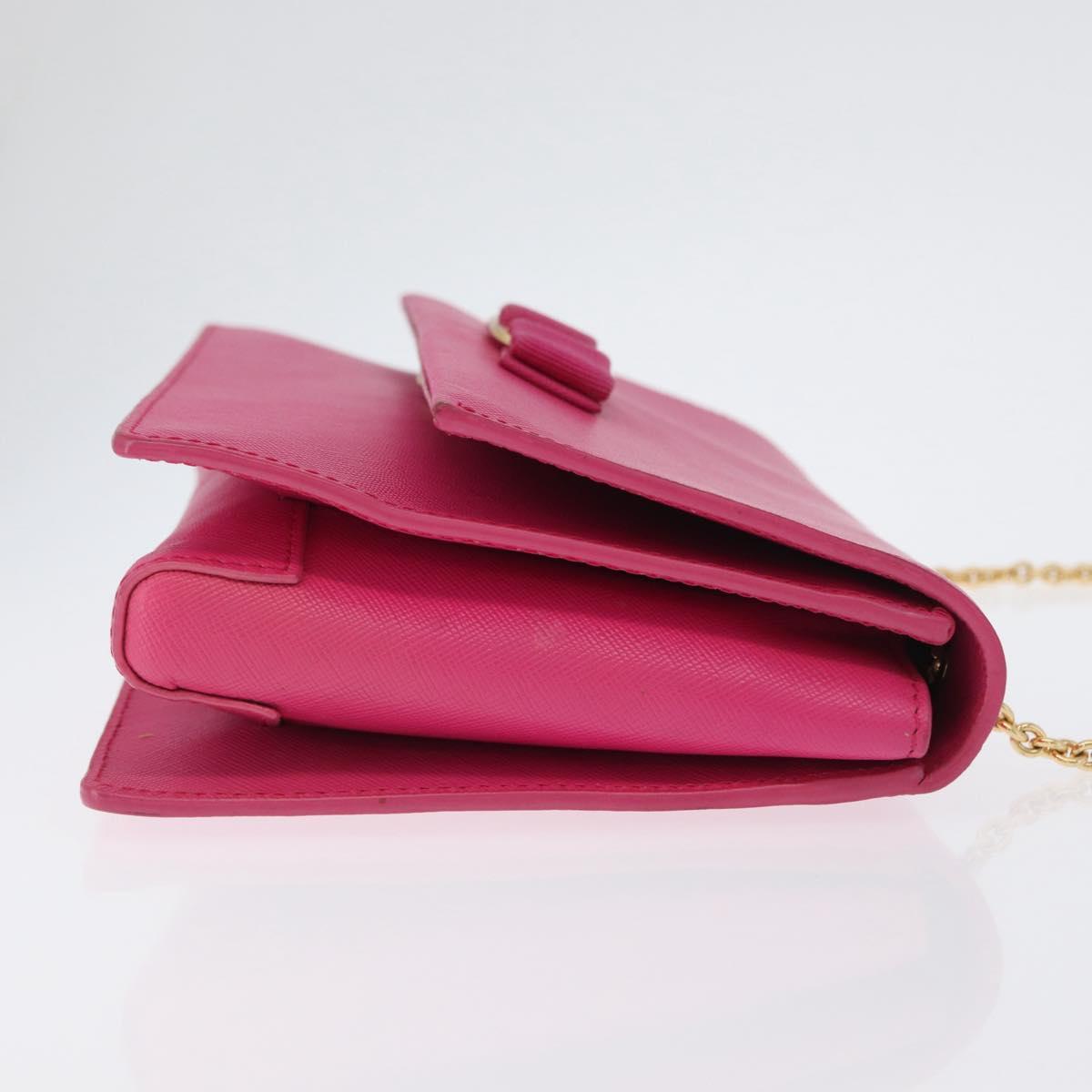Salvatore Ferragamo Vala Chain Shoulder Bag Leather Pink Gold Auth 172403