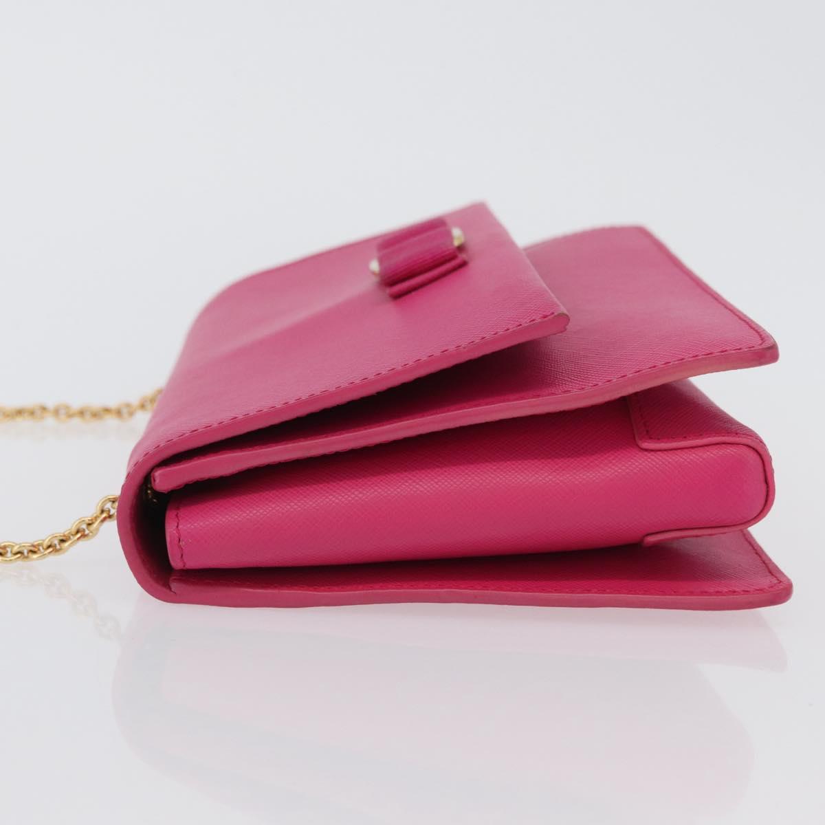 Salvatore Ferragamo Vala Chain Shoulder Bag Leather Pink Gold Auth 172403