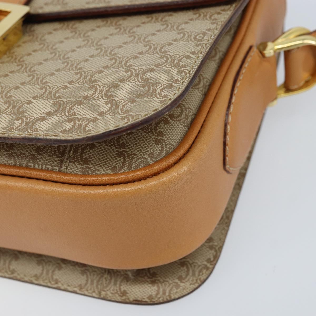 CELINE Macadam Canvas Horse Carriage Shoulder Bag PVC Beige Gold Auth 172407