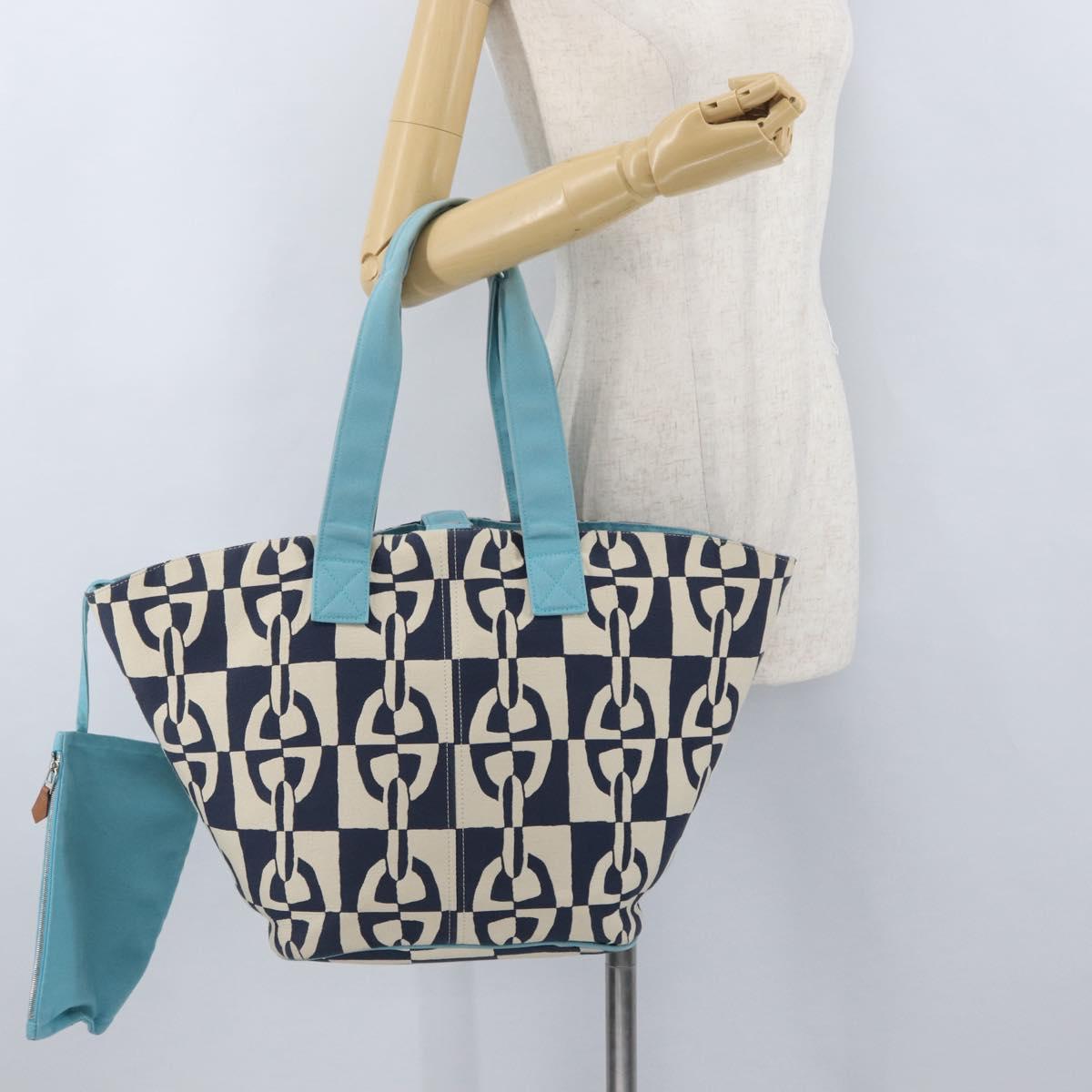 HERMES Panier Plage PM Tote Bag Canvas Navy Auth 172409