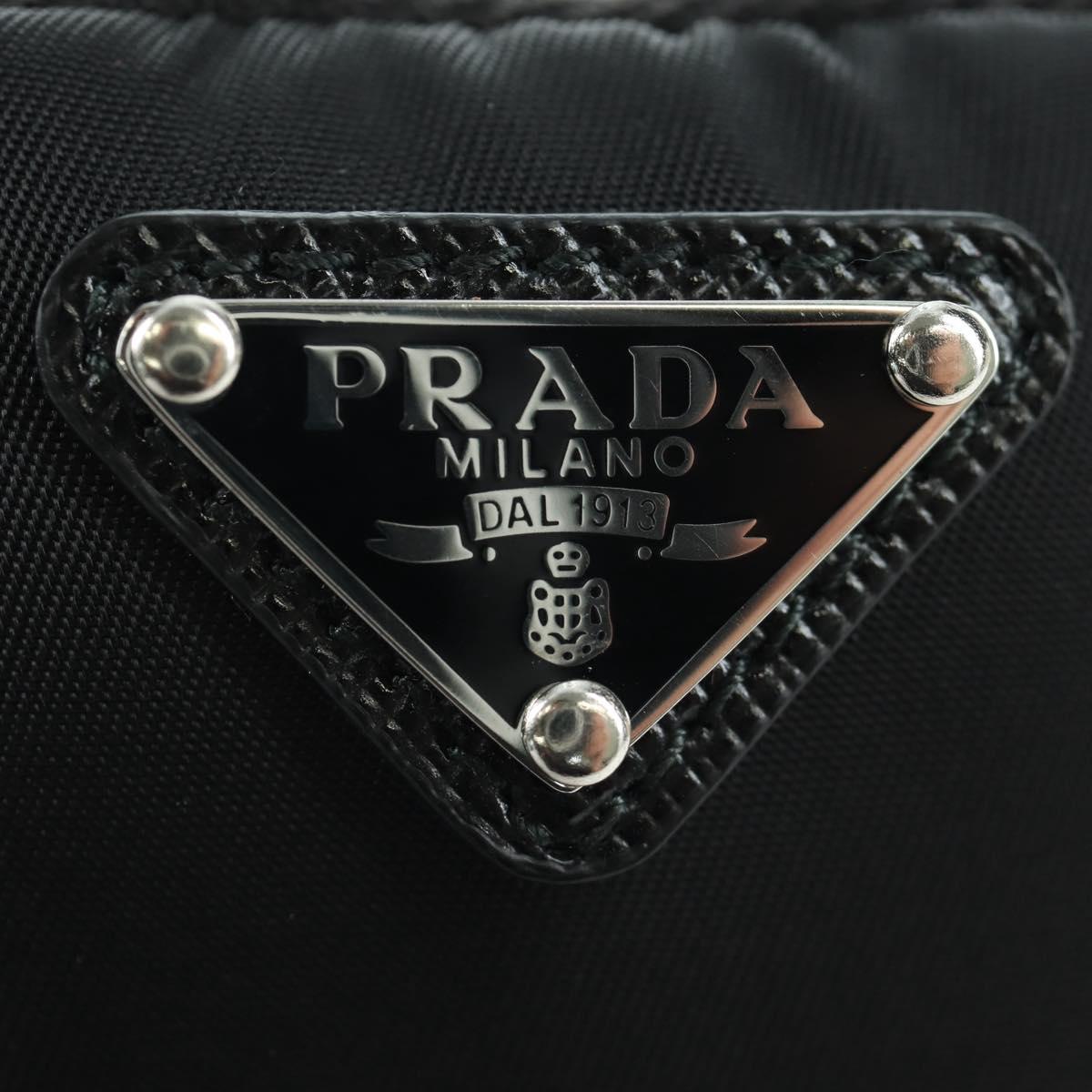 PRADA Phone Holder Pouch Nylon Black Silver Auth 172423M