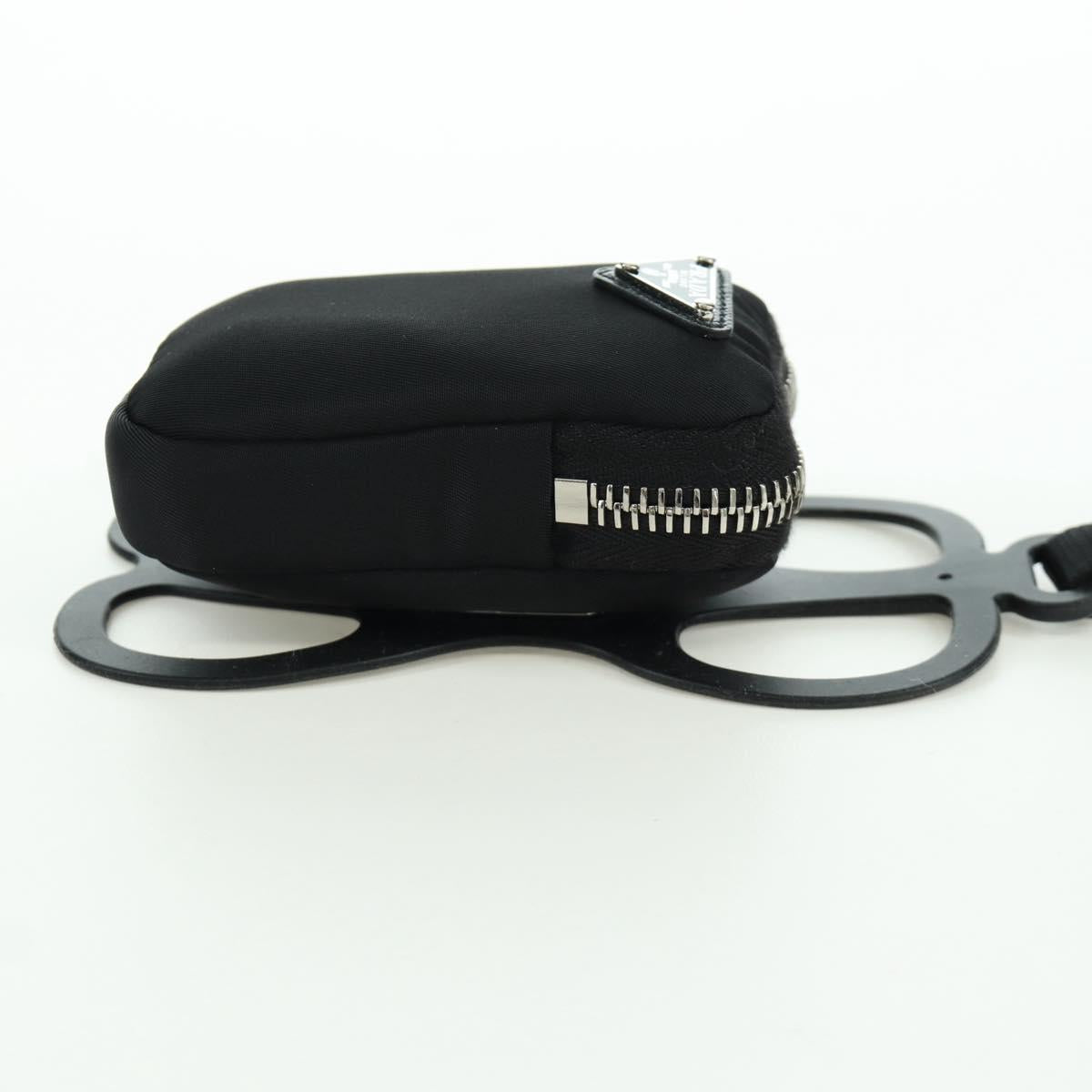 PRADA Phone Holder Pouch Nylon Black Silver Auth 172423M