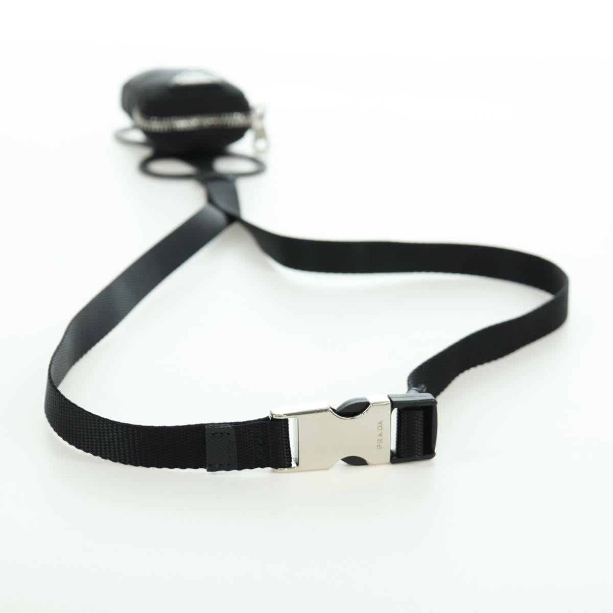 PRADA Phone Holder Pouch Nylon Black Silver Auth 172423M