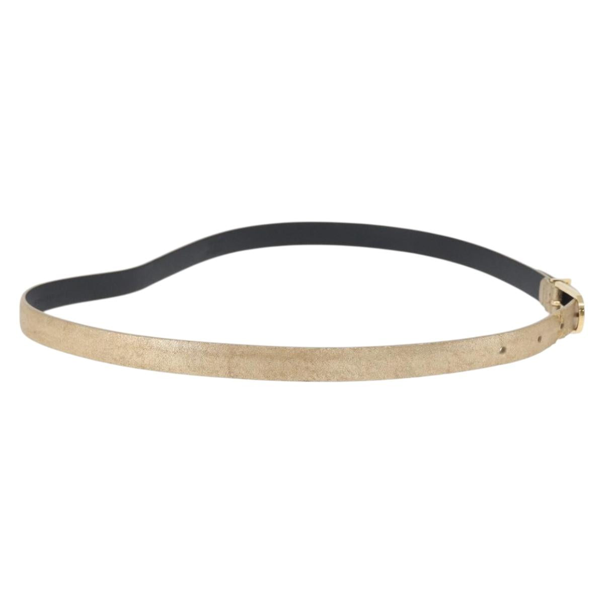 CHANEL Belt Leather 33.5"" Gold CC Auth 172424A
