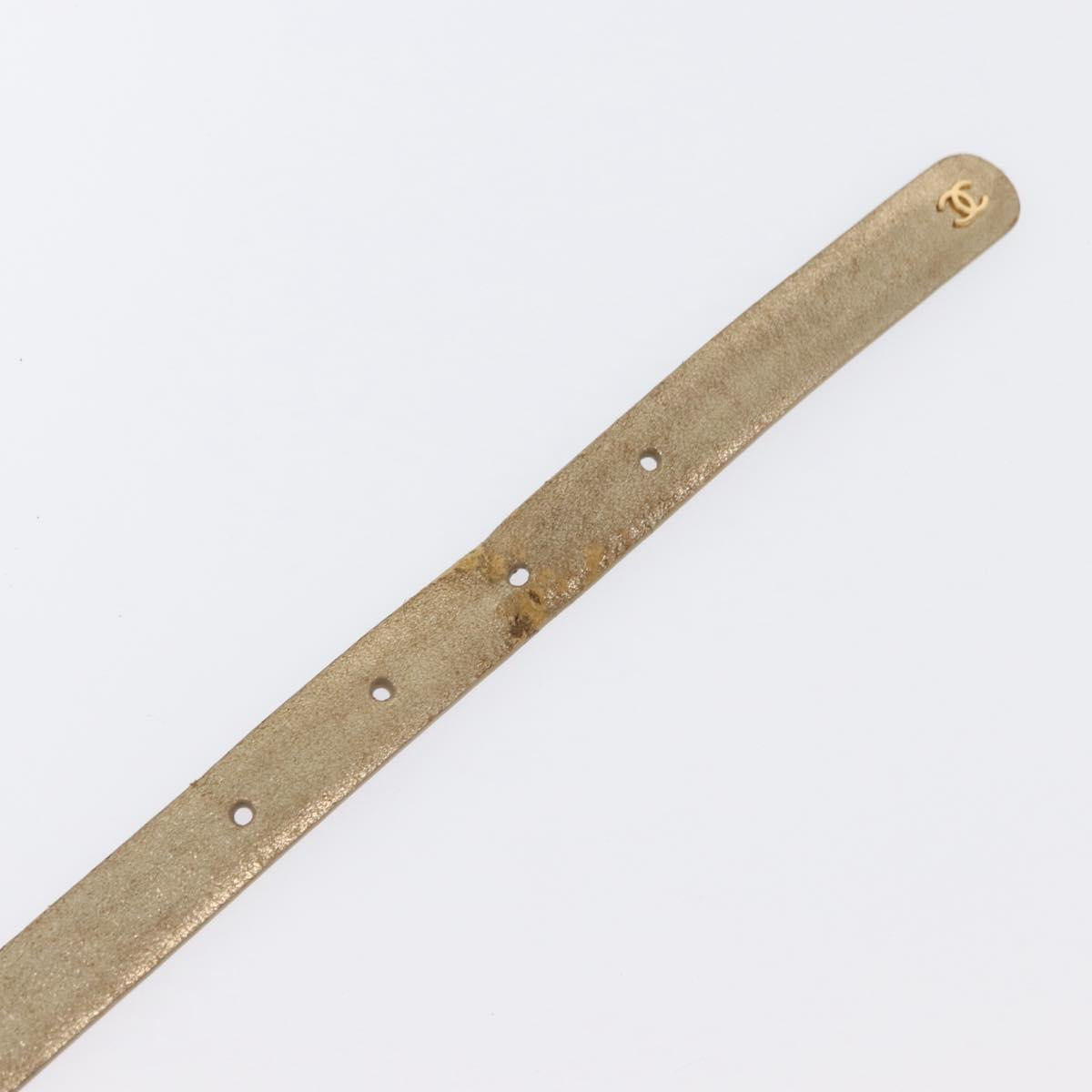 CHANEL Belt Leather 33.5"" Gold CC Auth 172424A