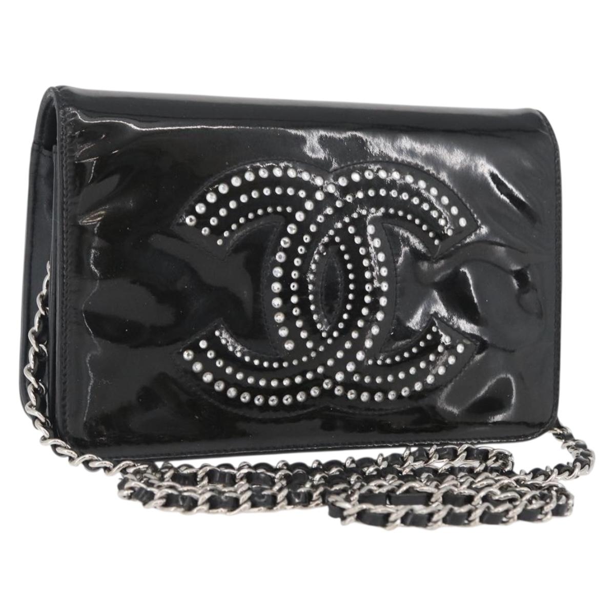 CHANEL COCO Mark Chain Shoulder Bag Patent Black Silver CC Auth 172433SAV