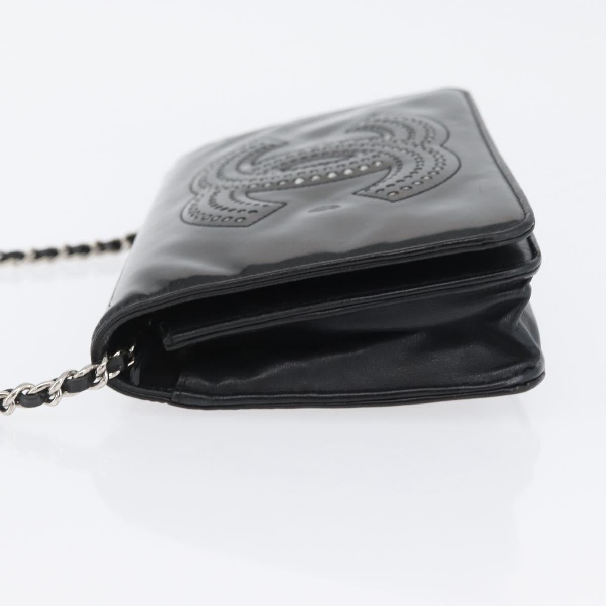 CHANEL COCO Mark Chain Shoulder Bag Patent Black Silver CC Auth 172433SAV