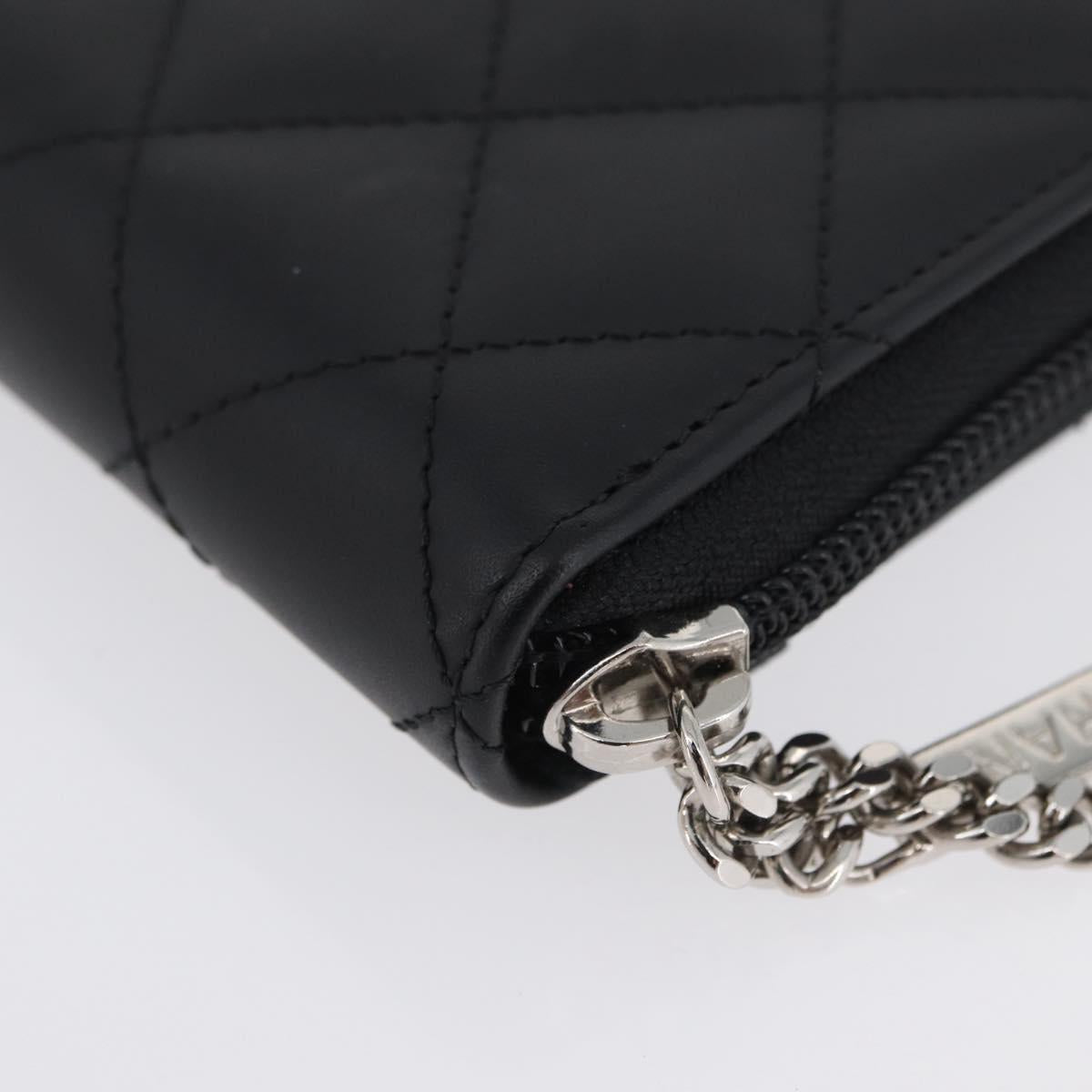 CHANEL Matelasse Cambon Line Long Wallet Leather Black Silver CC Auth 172434SAV