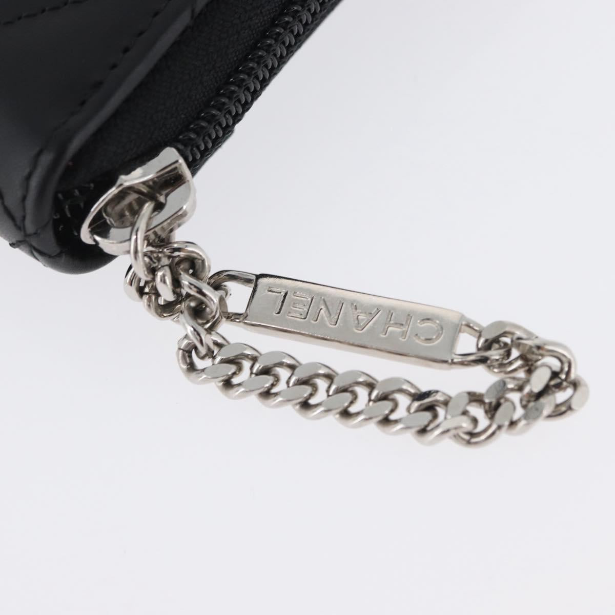 CHANEL Matelasse Cambon Line Long Wallet Leather Black Silver CC Auth 172434SAV