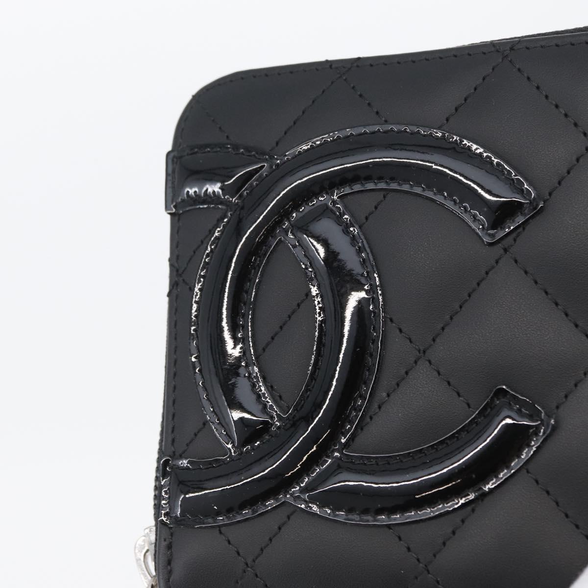 CHANEL Matelasse Cambon Line Long Wallet Leather Black Silver CC Auth 172434SAV