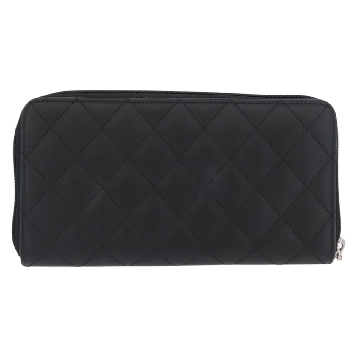 CHANEL Matelasse Cambon Line Long Wallet Leather Black Silver CC Auth 172434SAV