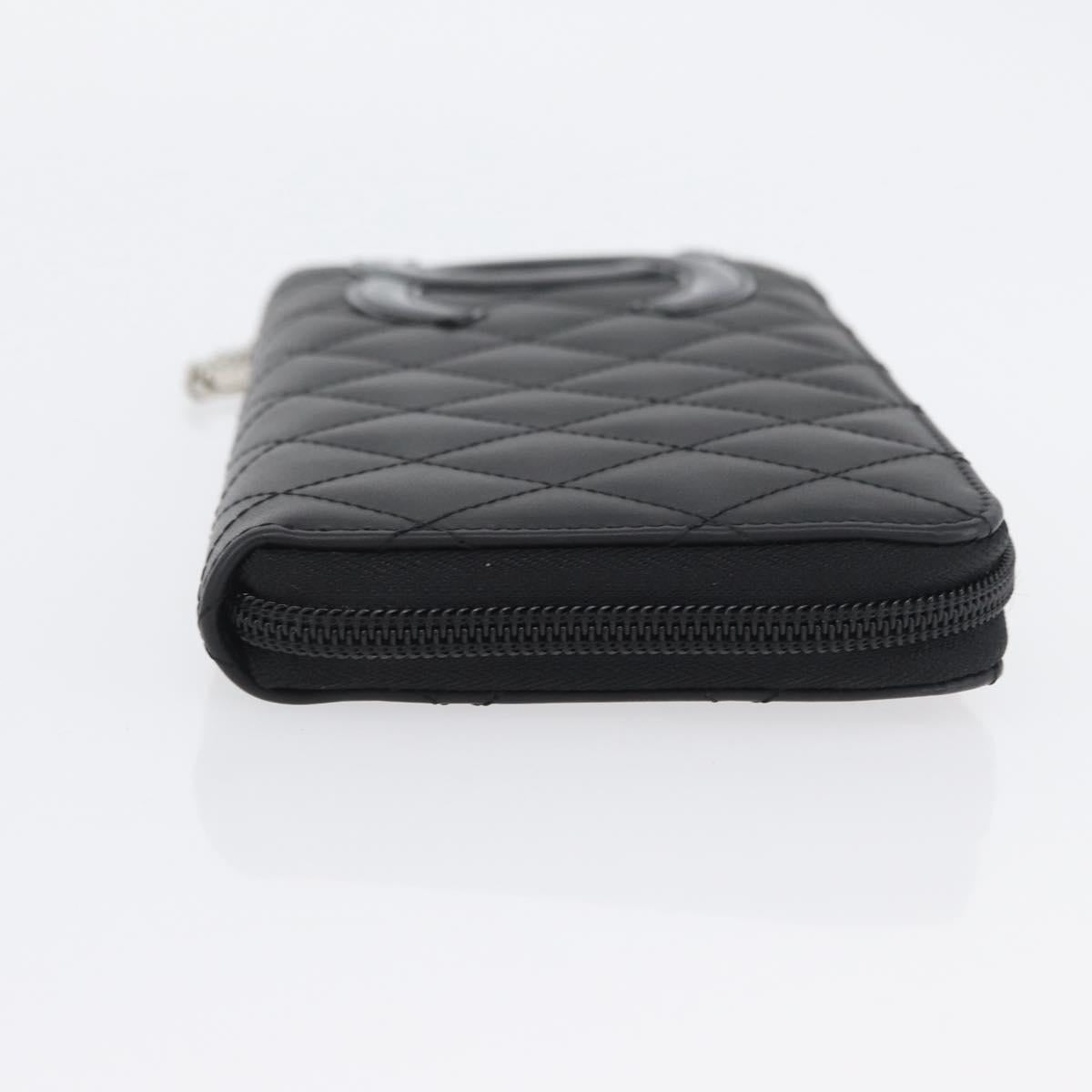CHANEL Matelasse Cambon Line Long Wallet Leather Black Silver CC Auth 172434SAV
