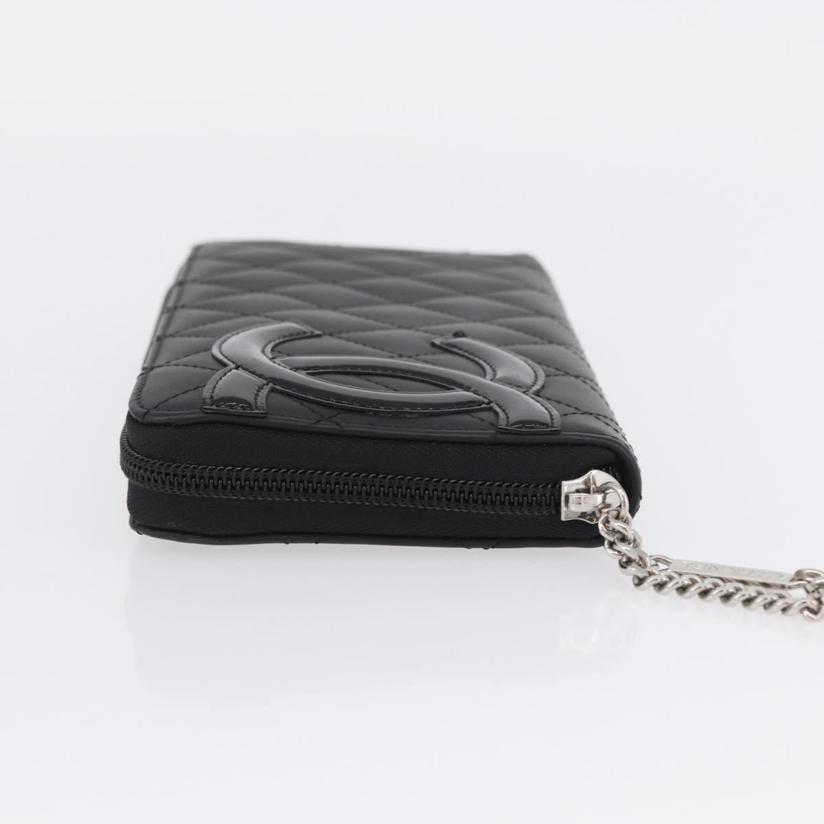 CHANEL Matelasse Cambon Line Long Wallet Leather Black Silver CC Auth 172434SAV