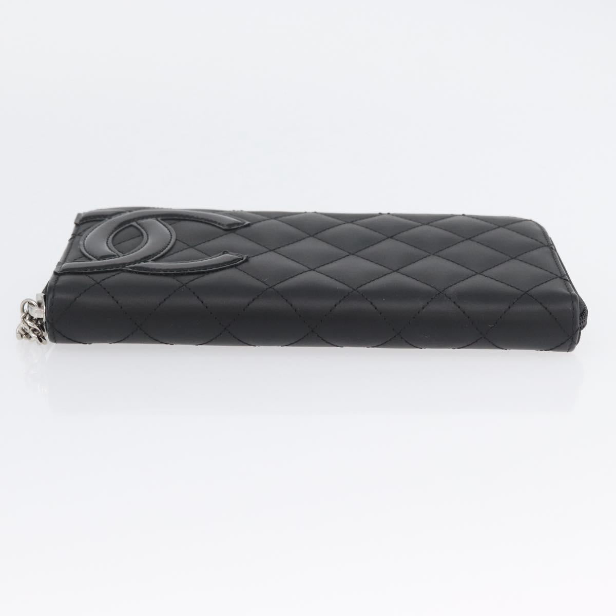 CHANEL Matelasse Cambon Line Long Wallet Leather Black Silver CC Auth 172434SAV
